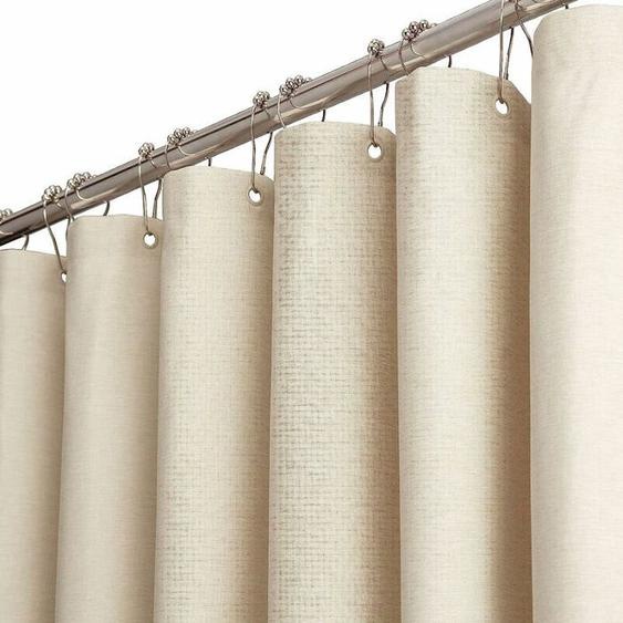 Rideau de douche en tissu beige/crème 180 x 180 cm, ensemble de rideaux de douche en tissu polyester texturé très résistant avec 12