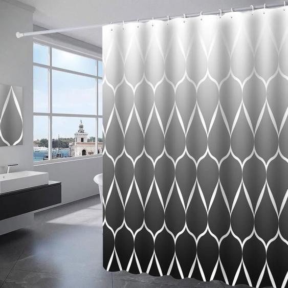 Rideau de Douche, en Tissu Polyester Imperméable, Lavable en Machine, avec 12 Anneaux (Noir progressif,180 x 200 cm)