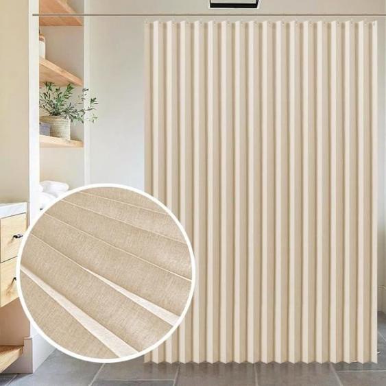 Rideau de douche en toile de lin pliable, Rideau de douche moderne extra long et imperméable avec crochets, Beige 180x180cm