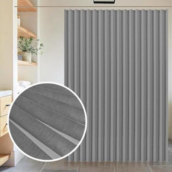 Rideau de douche en toile de lin pliable, Rideau de douche moderne extra long et imperméable avec crochets, Gris 180x200cm