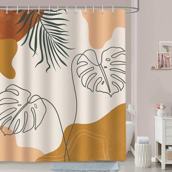 Rideau de douche feuille tropicale 150 x 180 cm tissu polyester anti-moisissure impermable et lavable couleurs multi ABRI DE JARDIN