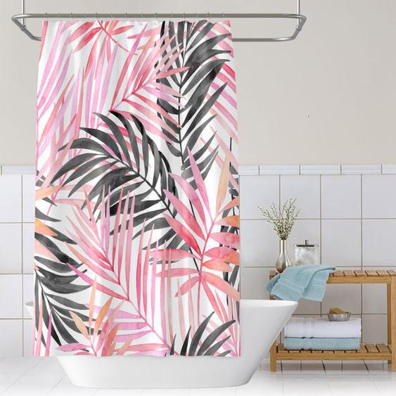 Rideau de douche Feuilles de palmier tropicales aquarellées anneaux inclus 3D effect imperméable 180 x 200 cm