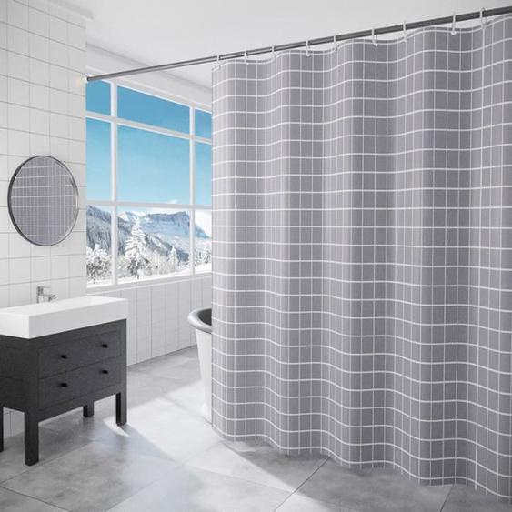 Rideau de douche imperméable, 180 x 180 cm, en polyester épais pour la séparation de la fenêtre de la salle de bain,Grille Grise