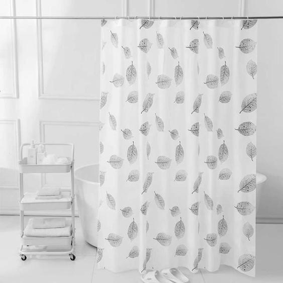 Rideau de douche imperméable épaissi - PEVA - 180*180cm - Feuilles noires et blanches