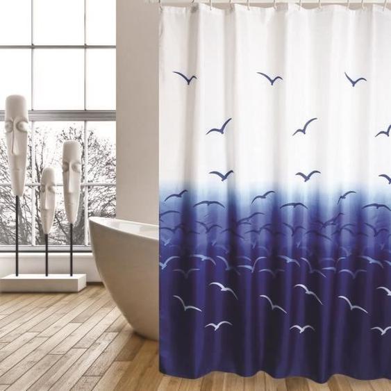 Rideau de douche - MSV - Mouettes - Polyester - Bleu - Anti-moisissure