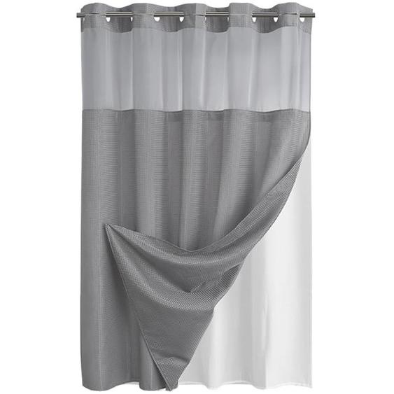 Rideau de douche sans crochet avec doublure à pression, rideau de douche gaufré pour salle de bain, 183 cm x 190 cm