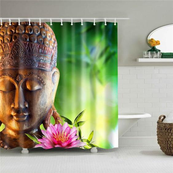 Rideau de douche Zen bouddha bambou lotus anneaux inclus 3D effect imperméable 180 x 200 cm