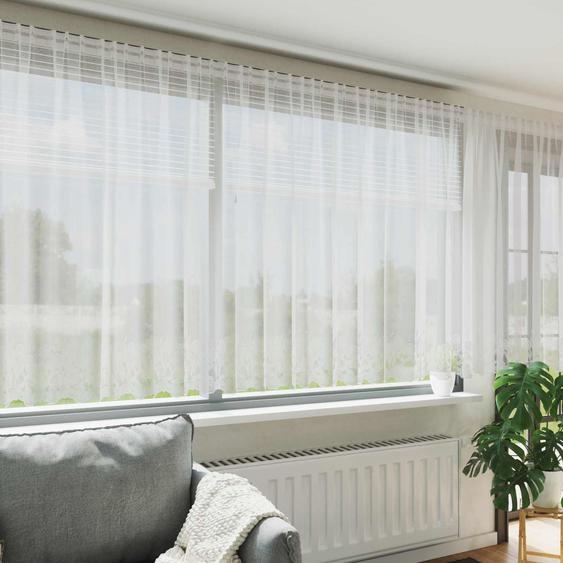 Rideau en Dentelle Floral Blanc 160 x 900 cm Polyester
