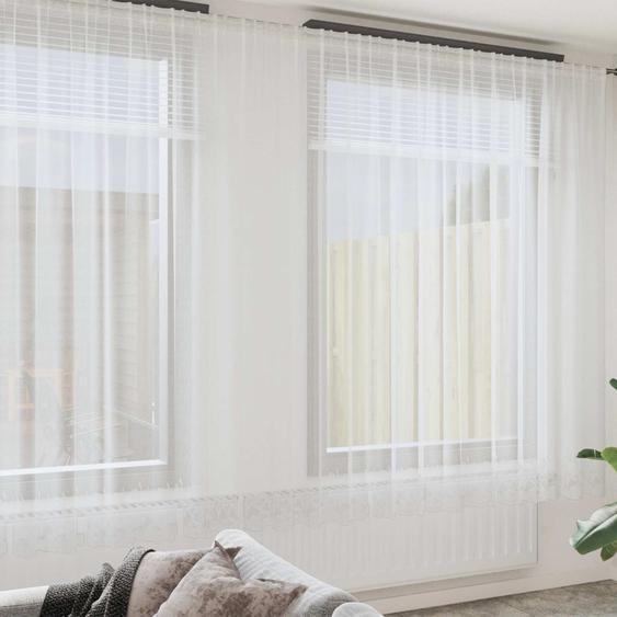 Rideau en Dentelle Floral Blanc 300 x 750 cm Polyester