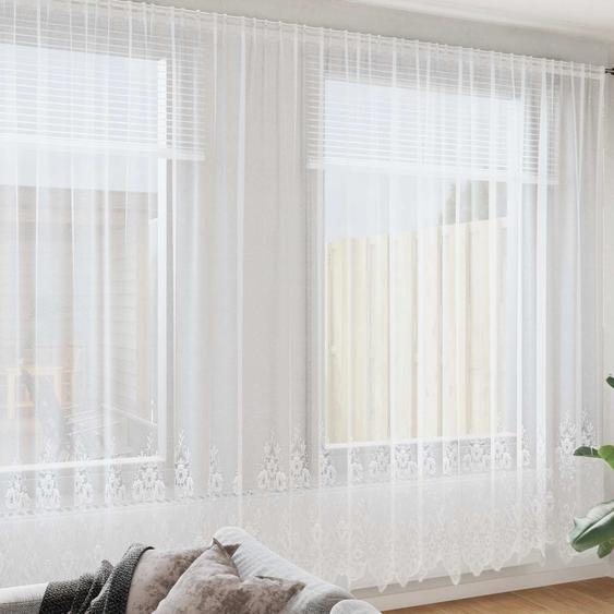 Rideau en Dentelle Floral Blanc 300 x 750 cm Polyester