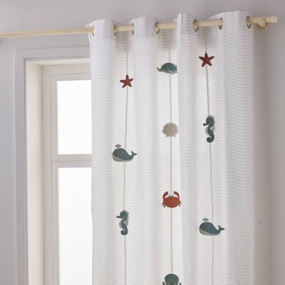 Rideau guirlande à oeillets tamisant animaux marins Sous lOcéan blanc