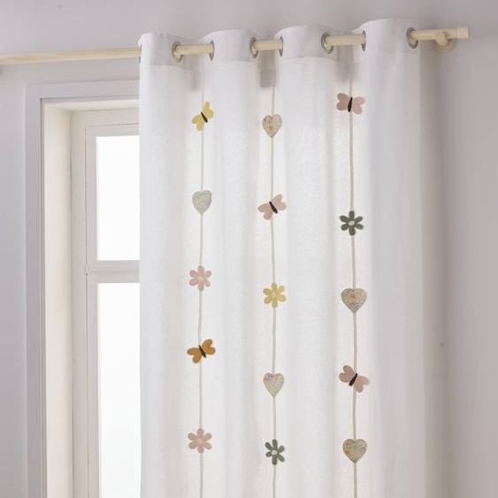 Rideau guirlande à oeillets tamisant papillons et fleurs Champêtre écru