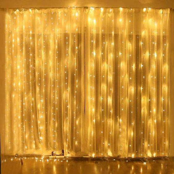 Rideau lumineux 3X3M 300 LED USB Guirlande lumineuse pour intérieur et extérieur Décoration de fête de Noël, blanc chaud