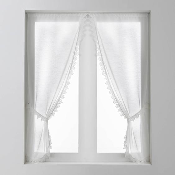 Rideau macramé finition passe-tringle embrasse assortie - la paire - Rideau : Largeur 90 X Hauteur 220cm - Blanc - Colombine