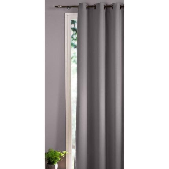 Rideau occultant uni satiné finition oeillets - Rideau Occultant : Largeur 135 X Hauteur 160 Cm - Gris - Colombine