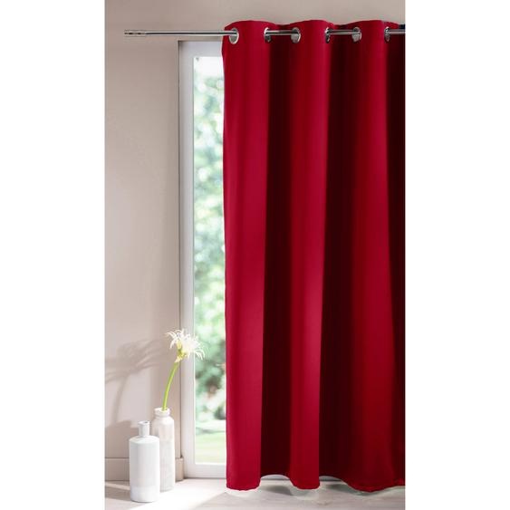 Rideau occultant uni satiné finition oeillets - Rideau Occultant : Largeur 135 X Hauteur 180 Cm - Rouge - Colombine