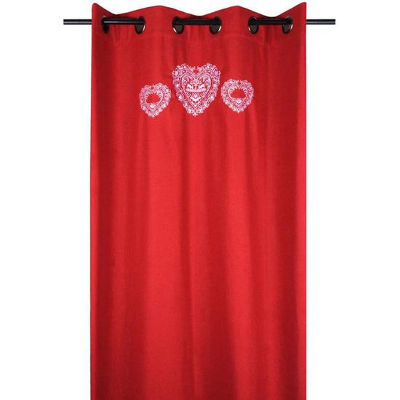 Rideau rouge à coeurs savoyards et à oeillets 135 x 260 en tissu mélangé Rochebrune