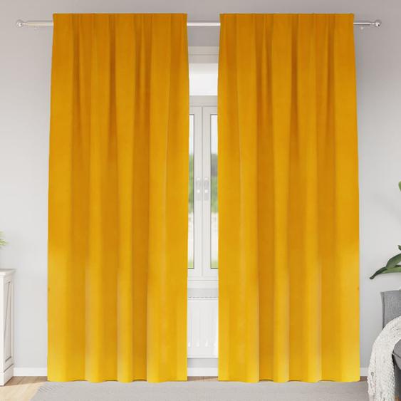 Rideaux occultants 2 pcs Jaune moutarde 140 x 245 cm Velours