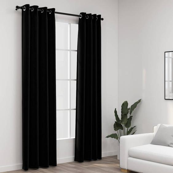 Rideaux occultants Aspect lin avec œillets 2 pcs Noir 140x225cm