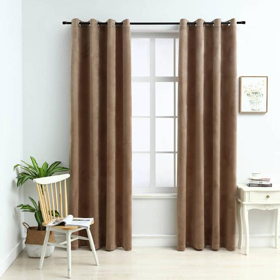 Rideaux occultants avec anneaux 2 pcs Velours Beige 140x225 cm