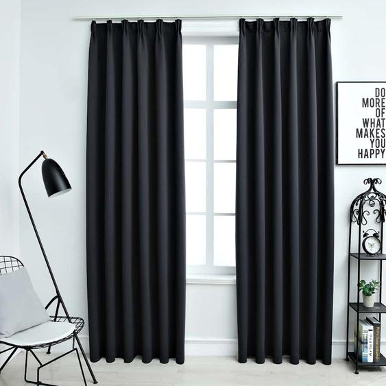 Rideaux occultants avec crochets 2 pcs Noir 140x225 cm