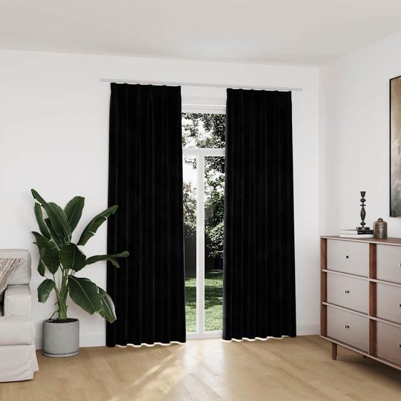 Rideaux occultants avec crochets 2 pcs Velours Noir 140x225 cm