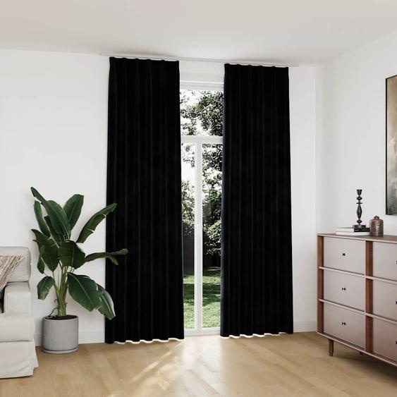 Rideaux occultants avec crochets 2 pcs Velours Noir 140x245 cm