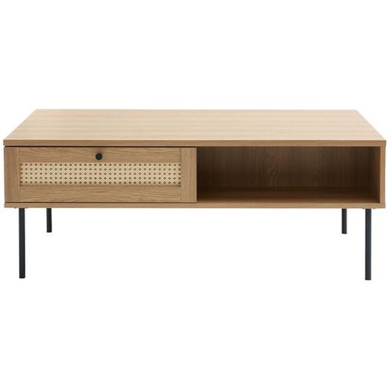 Rinto - Table basse 2 tiroirs en bois et métal - Couleur - Bois clair
