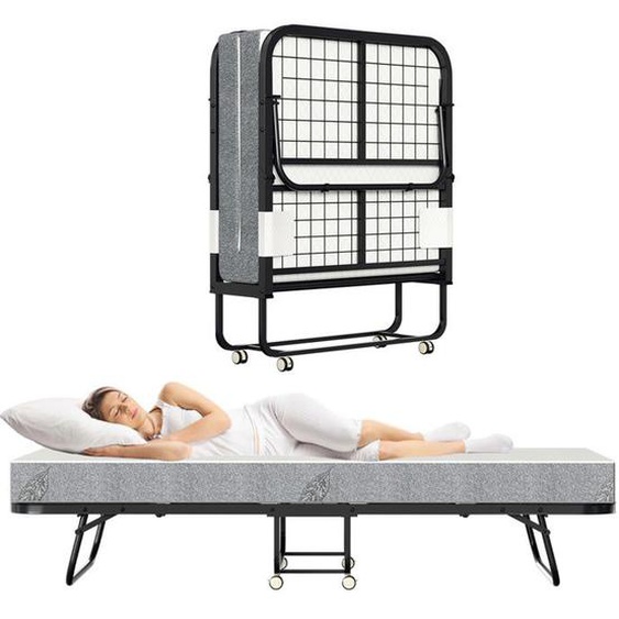 Riossad Lit Pliant lit dappoint 90x200cm invité avec Matelas + 4 Roulettes Universelles LIT PLIANT
