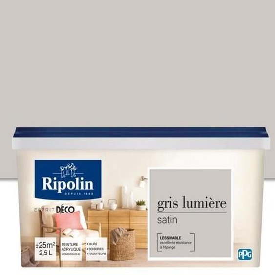 RIPOLIN All Pieces peinture murale - Gris clair satiné, 2,5 l