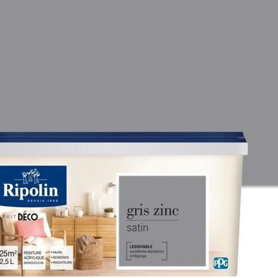 RIPOLIN All Pieces peinture murale - Gris zinc satiné, 2,5 l