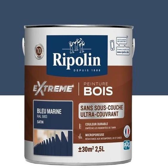 RIPOLIN peinture pour bois intérieur et extérieur - Bleu marine Ral 5003 Satin, 2,5 l