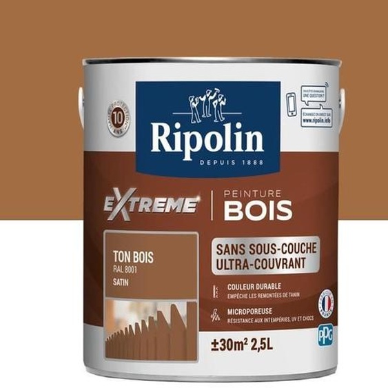 RIPOLIN peinture pour bois intérieur et extérieur - peinture pour bois intérieur et extérieur Ral 8001 Satin, 2,5L