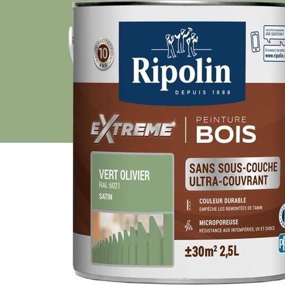 RIPOLIN Peinture pour bois intérieur et extérieur - Vert olive Ral 6021 Satin, 2,5L