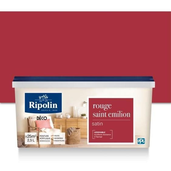 RIPOLIN Toutes pièces peinture murale, Ripolin - Rouge St Emilion Satin, 2,5 l