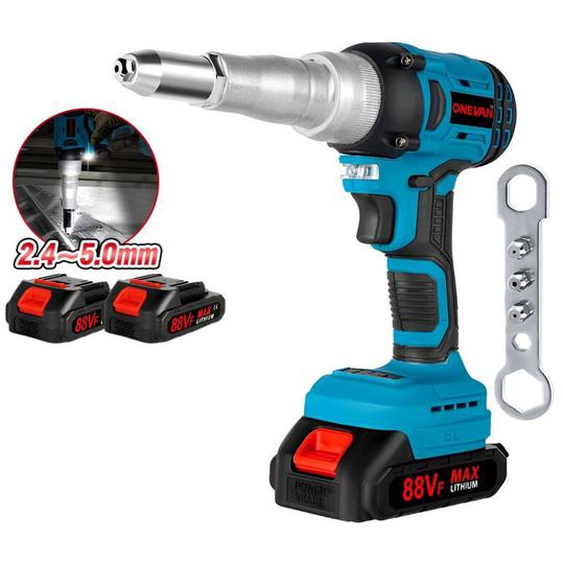 Riveteuse électrique avec 2 batterie et chargeur,Brushless riveteuse kit pour rivets 2.4 - 5.0mm - Onevan