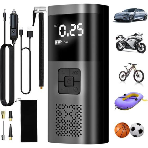 Gonfleur Pneus Voiture, 6000mAh Compresseur à Air Portatif Gonfleur Pneus sans Fil 150PSI avec écran lcd Numérique, Pompe a Velo Electrique avec