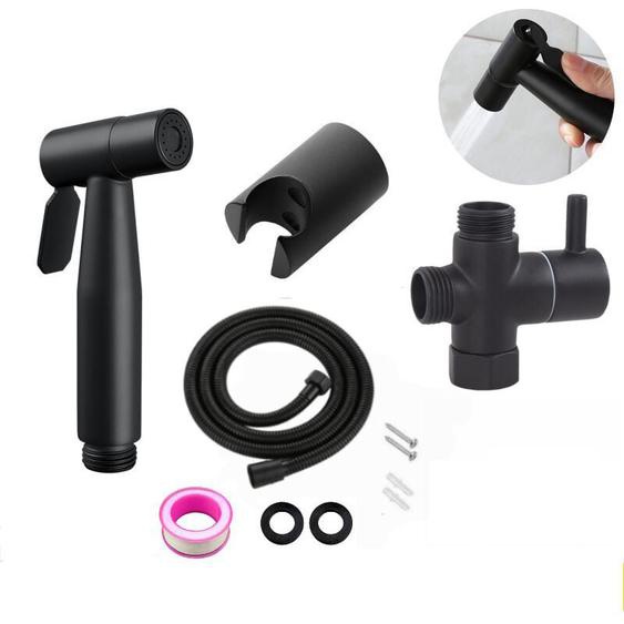 Rnemitery - Pulvérisateur à main en acier inoxydable portable avec T-valve G1/2 et un Tuyau 1,5 m + soutien (Noir)
