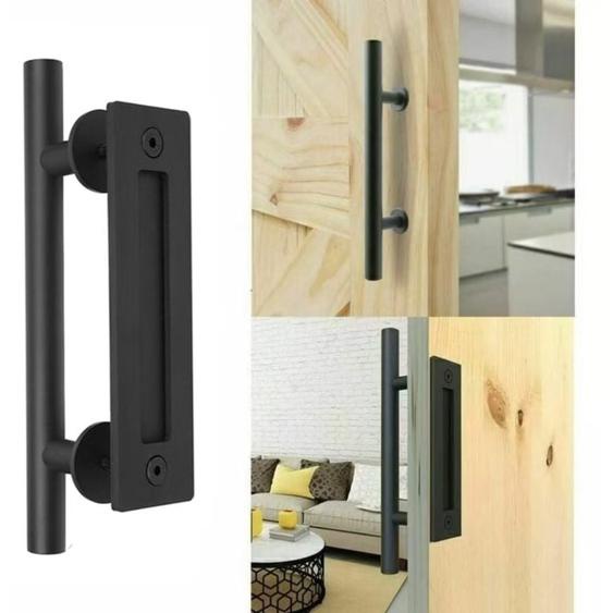 Rnemitery - Rétro Poignée de Porte Coulissante Noir Aluminium Tirer et Rincer la Sets de poignées pour Porte Coulissante en Bois, 30cm