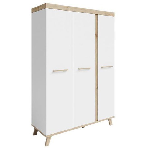 ROBA Armoire Bébé 3 Portes Battantes Smile - avec 1 Penderie et 6 Étagères - Garde-Robe Bébé - Blanc / Chêne Artisan