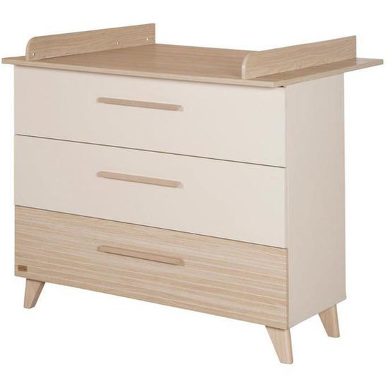 ROBA Commode à Langer Évolutive Sidney - 3 Tiroirs - Pieds et Poignées en Bois Massif - Beige