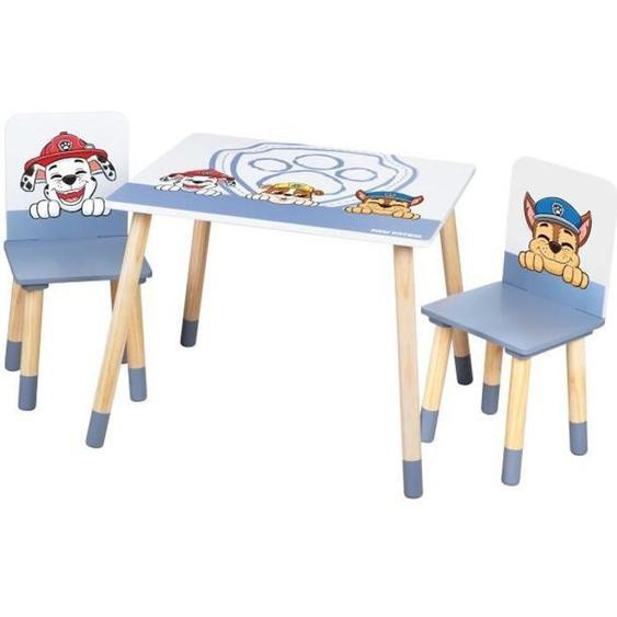 ROBA Pat Patrouille Ensemble Table + 2 Chaises Enfants - Motif Chien Chase Ruben & Marcus - Pieds en Bois Naturel - Blanc - Gris