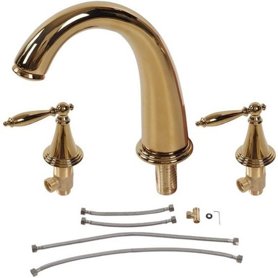 Robinet - 3 trous - Haute résistance à la pression - Double levier - Anti-goutte - Hauteur du bec : 11,5 cm - Robineterie de salle de bain