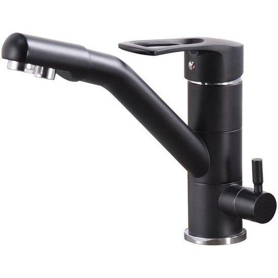 Robinet à trois voies pivotant à 360°, bec flexible, noir, 3/8 pouces