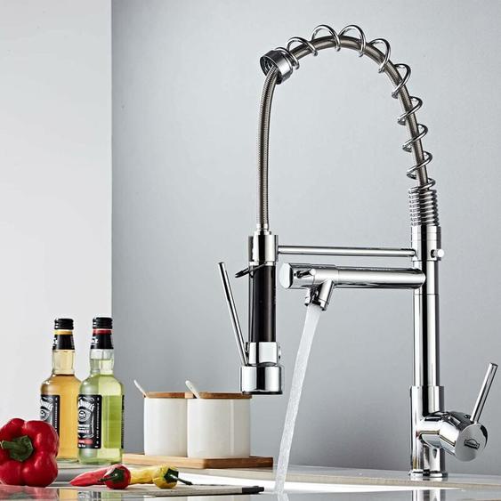 Dewinner - Robinet Cuisine Pivotant à 360° - Froid & Chaud Disponible - Laiton chromé - Argent - Argent