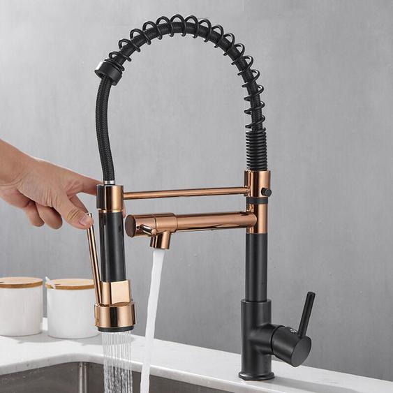 Robinet Cuisine Extractible 2 Jets Mitigeur Monocommande Pivotant à 360° Disponible Eau Froid et Chaud Noir
