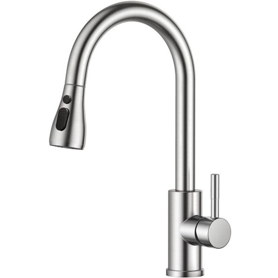 Robinet Cuisine, Mitigeur Cuisine, Pivotant à 360° dÉvier à Arc Élevé Pulvérisateur Escamotable 2 Modes, Acier Inoxydable