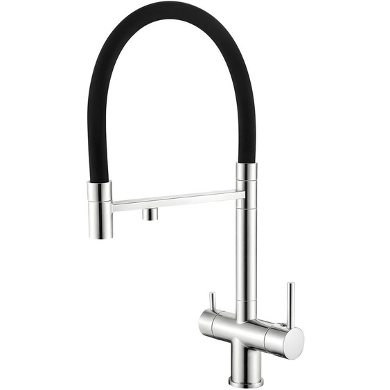 Robinet de cuisine 3-en-1 en laiton, pivotant à 360°, avec deux leviers, pour eau potable