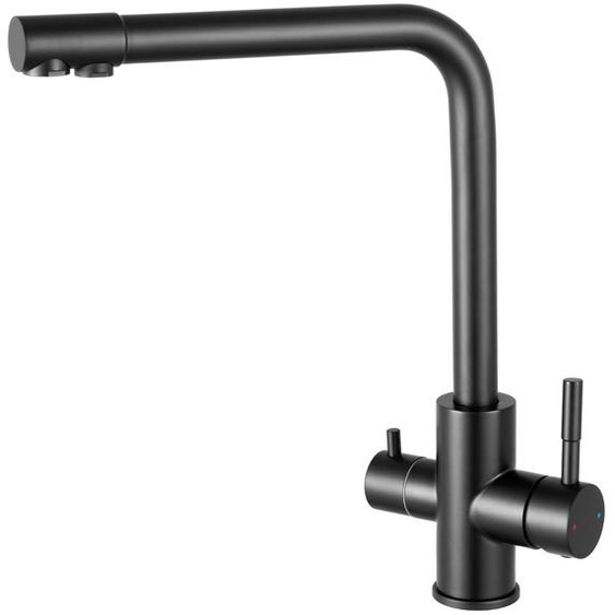 Robinet de cuisine à 3 voies, avec 2 leviers, pivotant à 360°, en acier inoxydable, de couleur noire