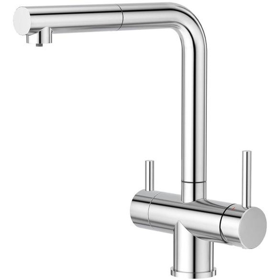 Robinet de cuisine à 3 voies, extractible, avec douchette, en acier inoxydable chromé